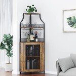 Industrial Corner Wine Cabinet with Adjustable Shelves