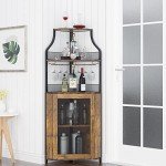 Industrial Corner Wine Cabinet with Adjustable Shelves