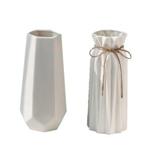 Set of 2 White Ceramic Flower Vases