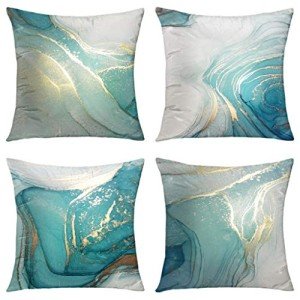 Turquoise and Gold Marble Throw Pillow Covers Set