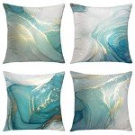 Turquoise and Gold Marble Throw Pillow Covers Set