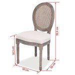 Set of 4 Linen and Rattan Dining Chairs
