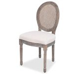 Set of 4 Linen and Rattan Dining Chairs