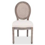 Set of 4 Linen and Rattan Dining Chairs