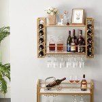 Gold Wall Mounted Wine Rack with Glass Holder