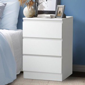 White Bedside Table with 3 Drawers