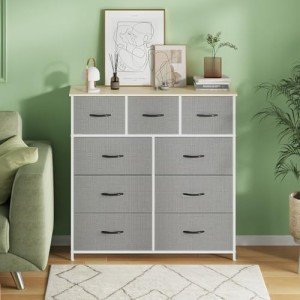 9-Drawer Fabric Tallboy Storage Chest - Beige