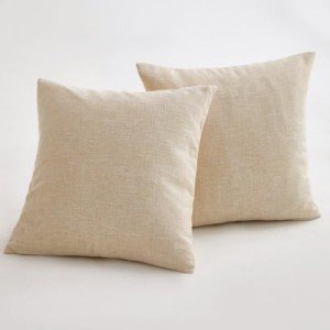 Beige Solid Linen Throw Pillow Covers, 18x18 Inches