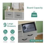 9-Drawer Fabric Tallboy Storage Chest - Beige
