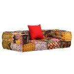 Multicolour Patchwork Modular Pouffe Sofa with Pillow