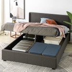 Zinus Dark Grey Upholstered Double Bed Frame