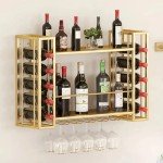 Gold Wall Mounted Wine Rack and Glass Holder