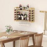Gold Wall Mounted Wine Rack and Glass Holder