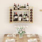 Gold Wall Mounted Wine Rack and Glass Holder