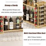Gold Wall Mounted Wine Rack and Glass Holder