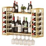 Gold Wall Mounted Wine Rack and Glass Holder