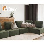 Green Armless Floor Sofa with Adjustable Backrest