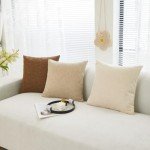 Beige Solid Linen Throw Pillow Covers, 18x18 Inches