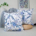 Set of 2 Blue Birds Velvet Cushion Covers