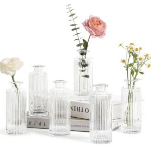 Set of 6 Mini Clear Glass Bud Vases