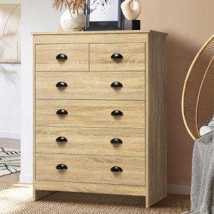 Natural Wood 6-Drawer Chest of Drawers