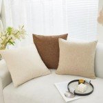 Beige Solid Linen Throw Pillow Covers, 18x18 Inches