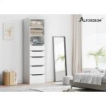 Alfordson White Wardrobe Cabinet with Drawers & Shelves