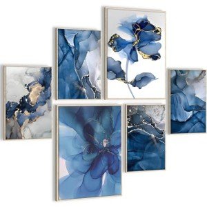 Blue Floral Canvas Wall Art Set of 6