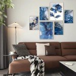 Blue Floral Canvas Wall Art Set of 6