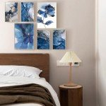 Blue Floral Canvas Wall Art Set of 6