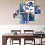 Blue Floral Canvas Wall Art Set of 6