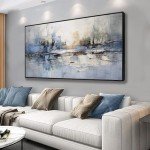 Blue and Gray Abstract Canvas Wall Art 20"x40