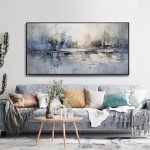 Blue and Gray Abstract Canvas Wall Art 20"x40
