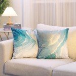 Turquoise and Gold Marble Throw Pillow Covers Set