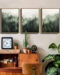 Green Fog Pine Tree Forest Canvas Wall Art