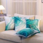 Turquoise and Gold Marble Throw Pillow Covers Set
