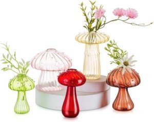 Set of 5 Colorful Mushroom Glass Vases