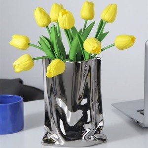 Modern Silver Ceramic Vase for Home Decor