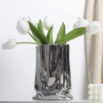 Modern Silver Ceramic Vase for Home Decor