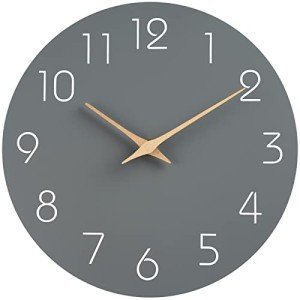 Modern 14-Inch Silent Wood Wall Clock - Gray