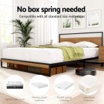 Queen Metal Bed Frame with Headboard and Storage