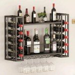 Wall-Mounted Metal Wine Rack and Glass Holder