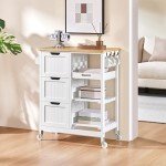 White Kitchen Cart on Wheels with Storage Drawers