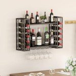 Wall-Mounted Metal Wine Rack and Glass Holder