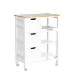 White Kitchen Cart on Wheels with Storage Drawers