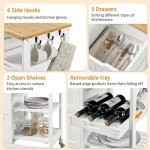 White Kitchen Cart on Wheels with Storage Drawers