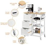 White Kitchen Cart on Wheels with Storage Drawers