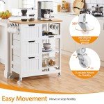 White Kitchen Cart on Wheels with Storage Drawers