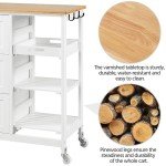 White Kitchen Cart on Wheels with Storage Drawers