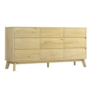 Tall Oak Wood Chest of Drawers with 9 Storage Compartments